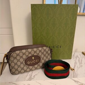 Gucci Beige Monogram Bag with Green and Red Strap